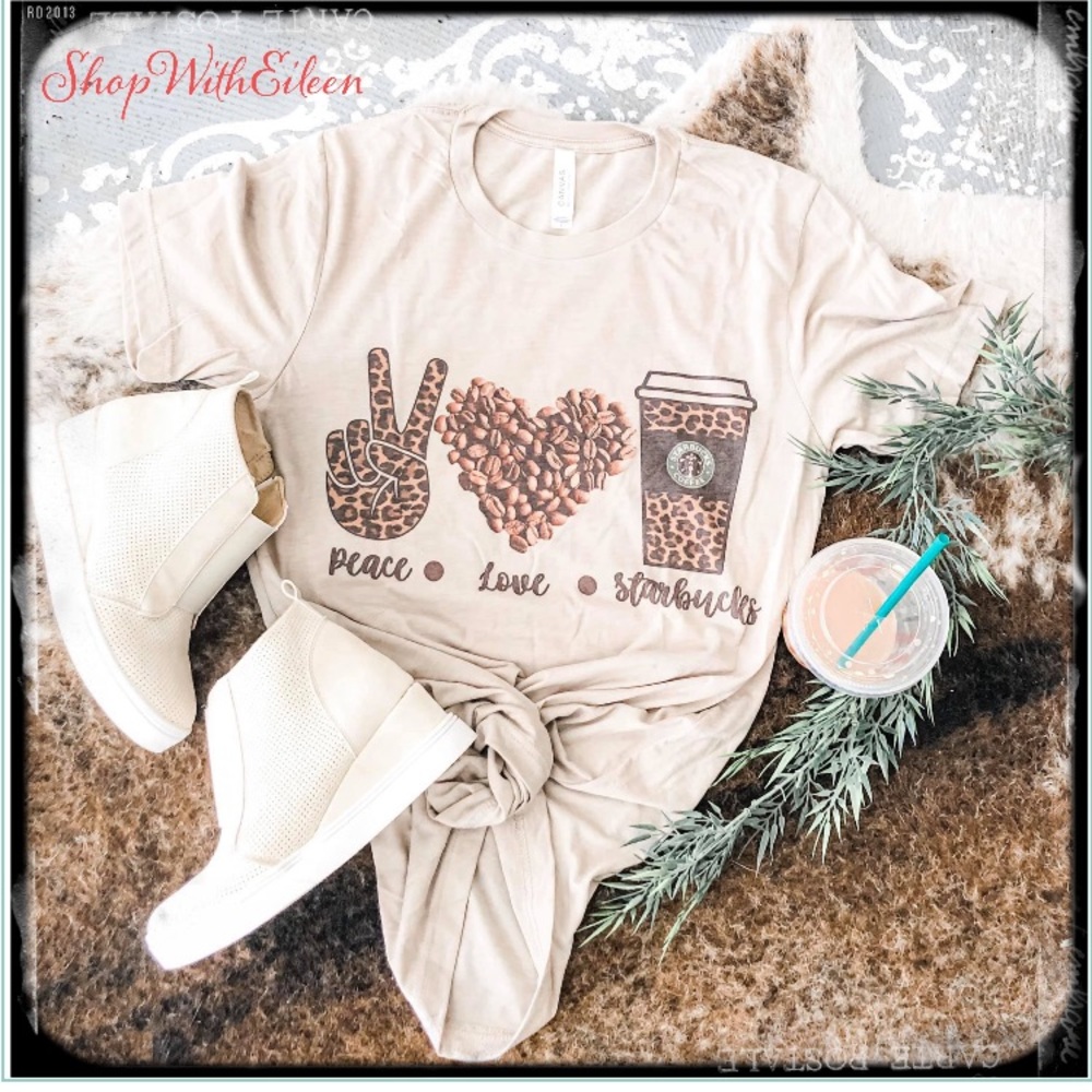 PEACE LOVE STAR ☕️BUCKS Coffee Custom Graphic T-Shirt